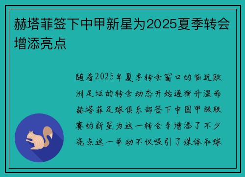 赫塔菲签下中甲新星为2025夏季转会增添亮点 赫塔菲签下中甲新星为2025夏季转会增添亮点
